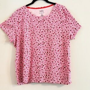 Croft & Barrow Red and Pink Ladybug Floral Short Sleeve Tee Size XL